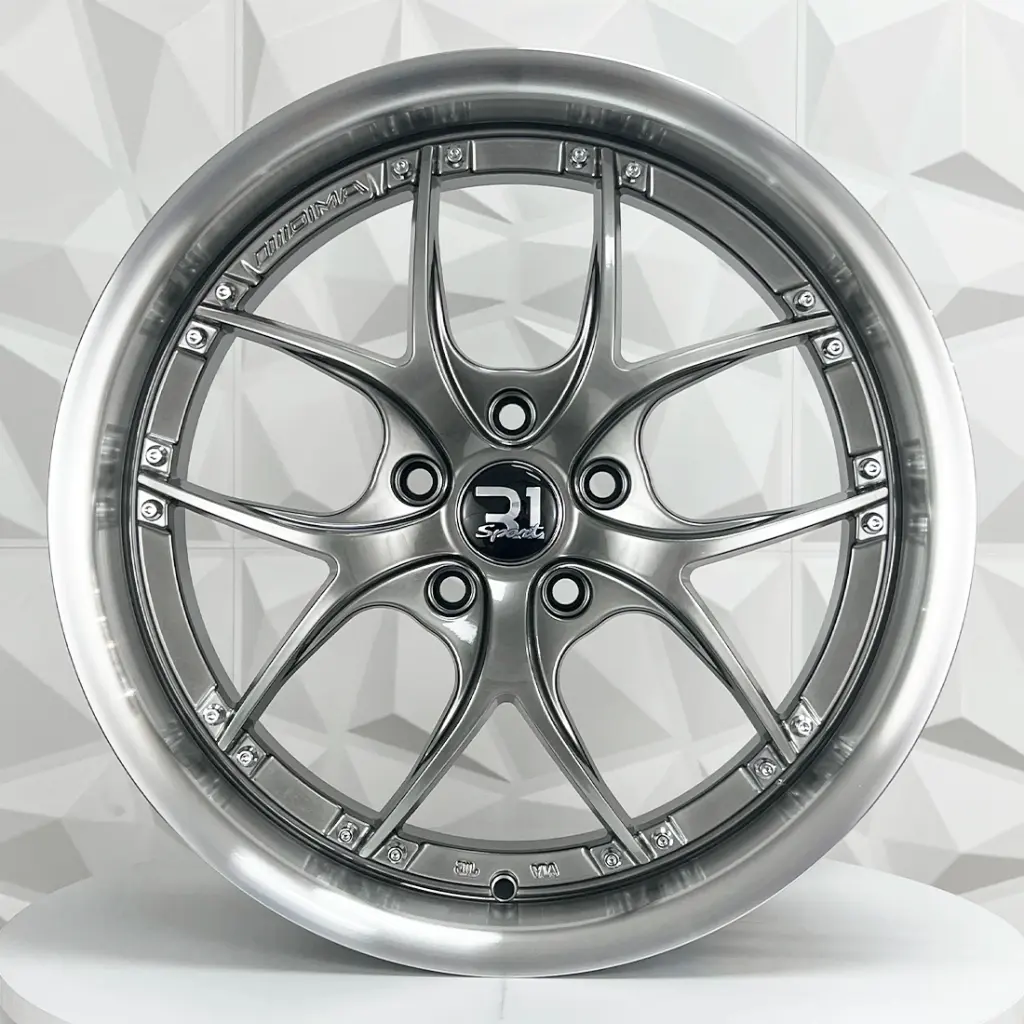 RIN 18X9.5 5-113 R1 SPORT A012 HYPER BLACK MI CHROME RIVETS ET25 CB73.1